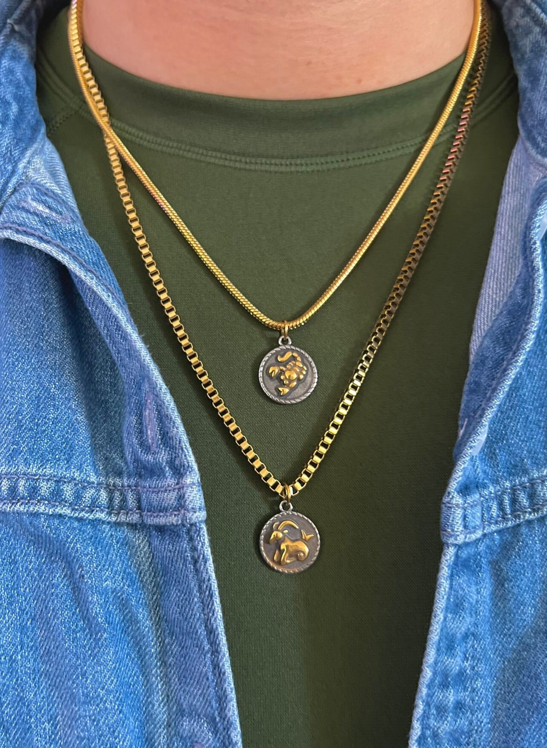 Zodiac Sign Necklace WATERPROOF Stainless Steel Zodiac Double Sided