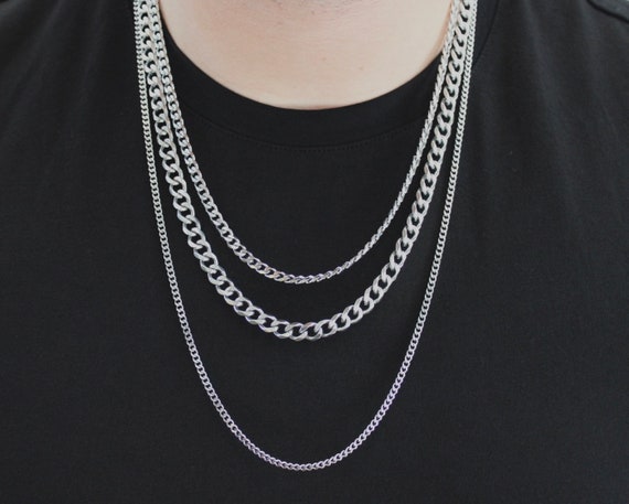 ネックレス・チョーカー BASSCLEF Cuban Necklace Silver Chain Bold OG No1 CUBAN NEC Silver Cuban Link Chain Necklace , Waterproof Stainless