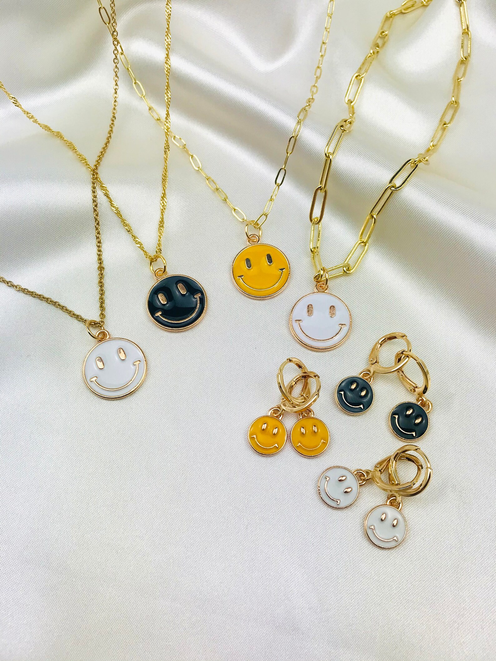 Gold Smiley Emoji Face Necklace Paperclip Chain Necklace Etsy