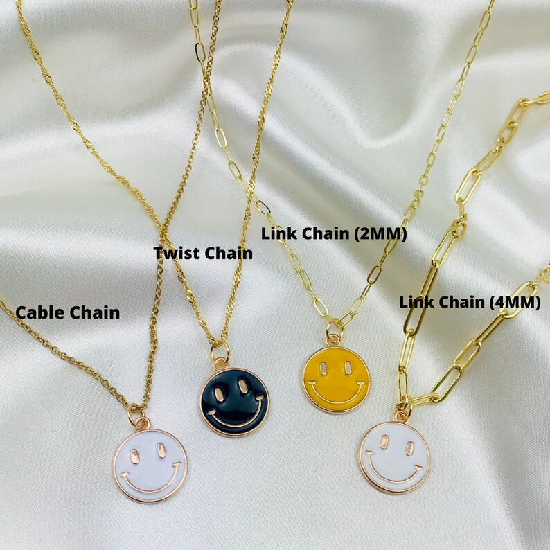 Gold Smiley Emoji Face Necklace Paperclip Chain Necklace Etsy