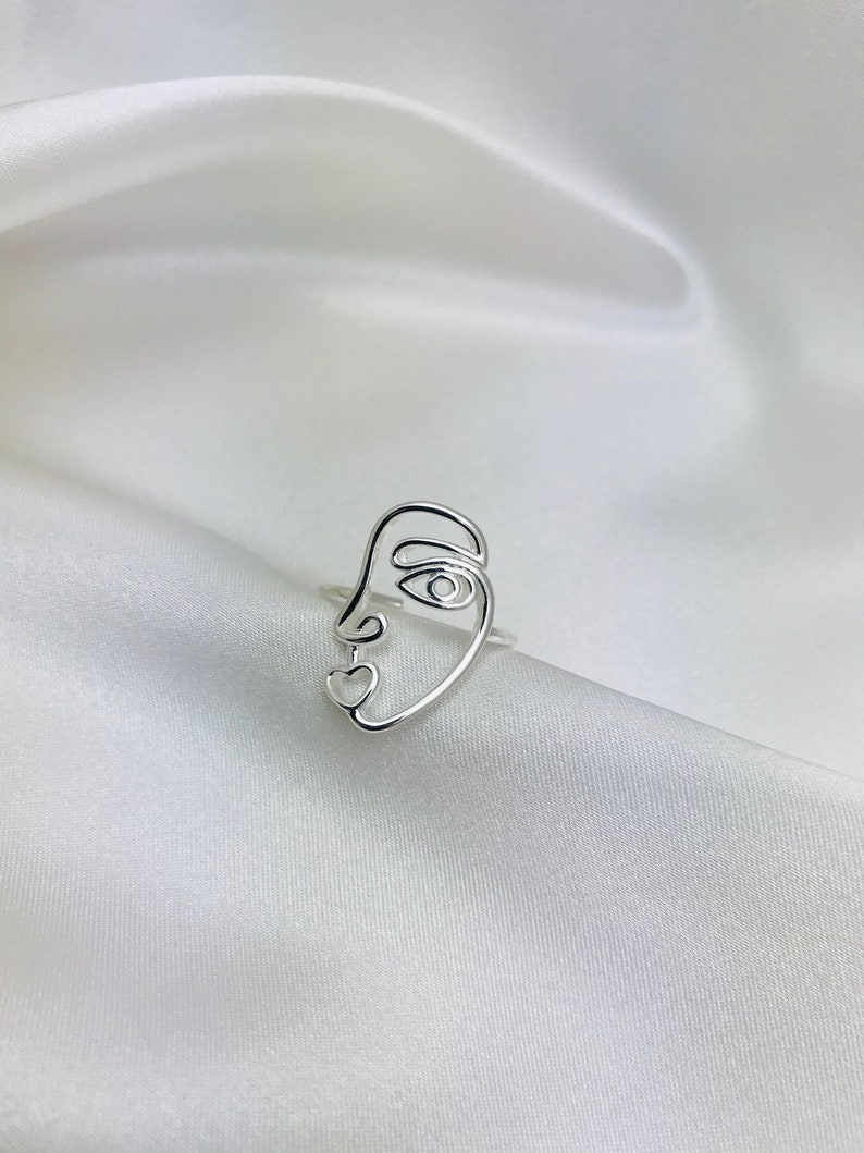 Minimalist Picasso Face 925 Sterling Silver Ring Silver Open | Etsy