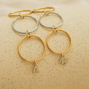 Multi Link Connected Initial Ring · Personalized Letter Plain Ring · Stainless Steel · Waterproof· Interlocking Stackable Ring · AntiTarnish