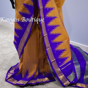 Gold und Bläulich Violet Handloom Thirubuvanam Reine Seide Saree | Silk Mark Zertifiziert | Saris für Frauen | Kavyas Boutique |Schiffe aus USA