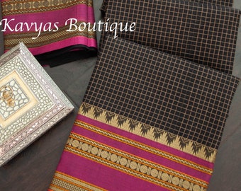 Black and Purple Handloom Pure Kanchi Cotton Saree | Sarees for women | Kavyas Boutique | Ships from USA