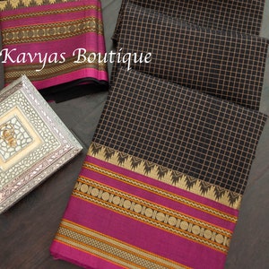 Black and Purple Handloom Pure Kanchi Cotton Saree | Sarees for women | Kavyas Boutique | Ships from USA