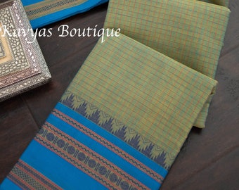 Green and Blue Handloom Pure Kanchi Cotton Saree | Sarees for women | Kavyas Boutique | Ships from USA