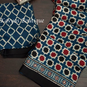 Blue Ajrakh Saree on Modal Silk Sarees for Women Kavya's Boutique Saree  Ethnic Wear Ships From Utah, USA 