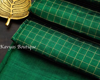 Bottle Green Pure Mangalagiri Silk Cotton Saree | Sarees for women | Kavya's Boutique Saree | Ethnic wear | Ships from Utah, USA