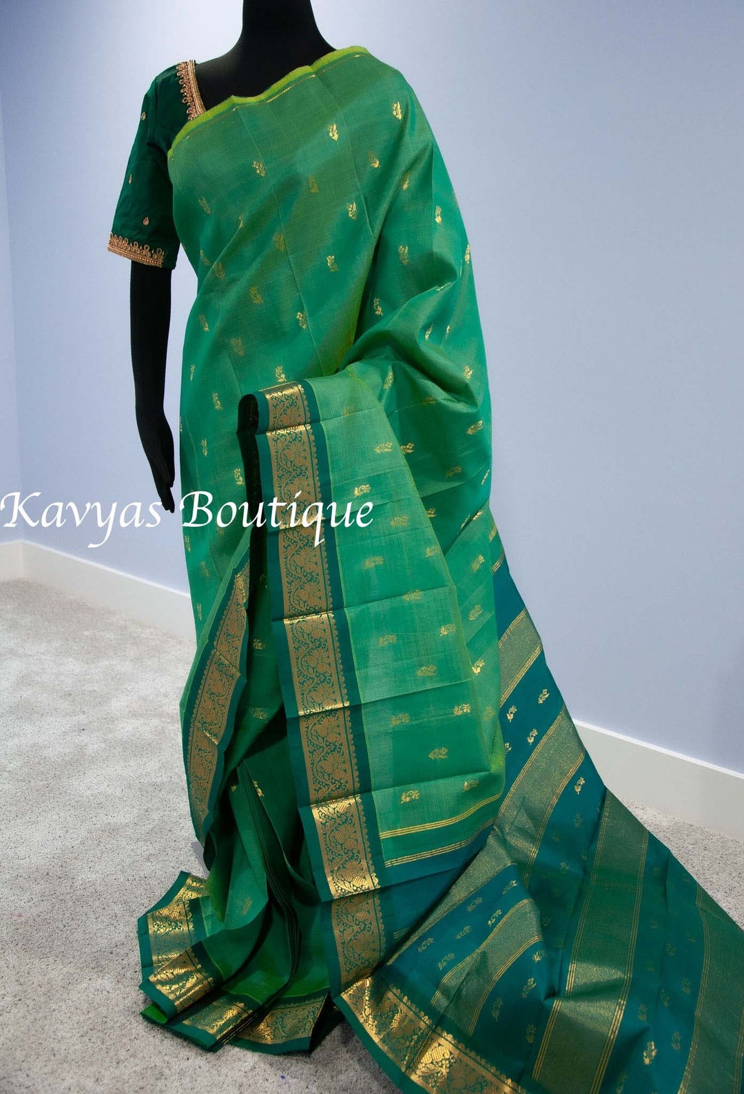Leaf Green and Dark Green Handloom Thirubuvanam Pure Silk Saree Silk ...