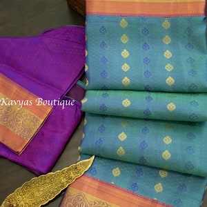 Pfauenblau und Lila Handloom Kanchivaram Reine Seide Saree | Silk Mark Zertifiziert | Saris für Frauen | Kavyas Boutique |Schiffe aus USA