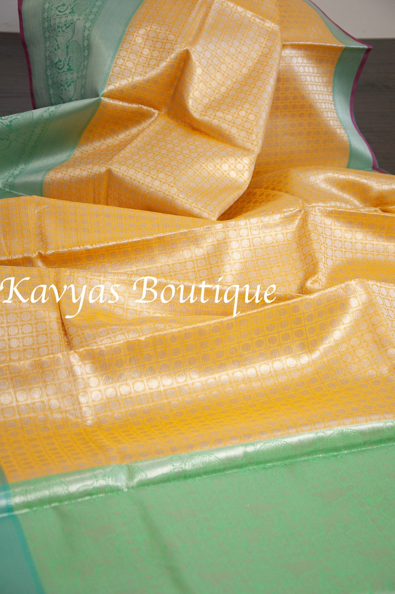 Sarees for women Sari Ships from USA Ethnic wear Kavya/'s Boutique Saree Yellow and Sea Green Semi Banarasi Muslin Saree