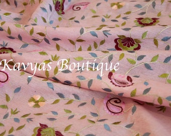 Pink Linen by Linen Saree with Embroidery Paisleys | Sarees for women | Kavyas Boutique Saree | Ethnic wear | Ships from Utah, USA