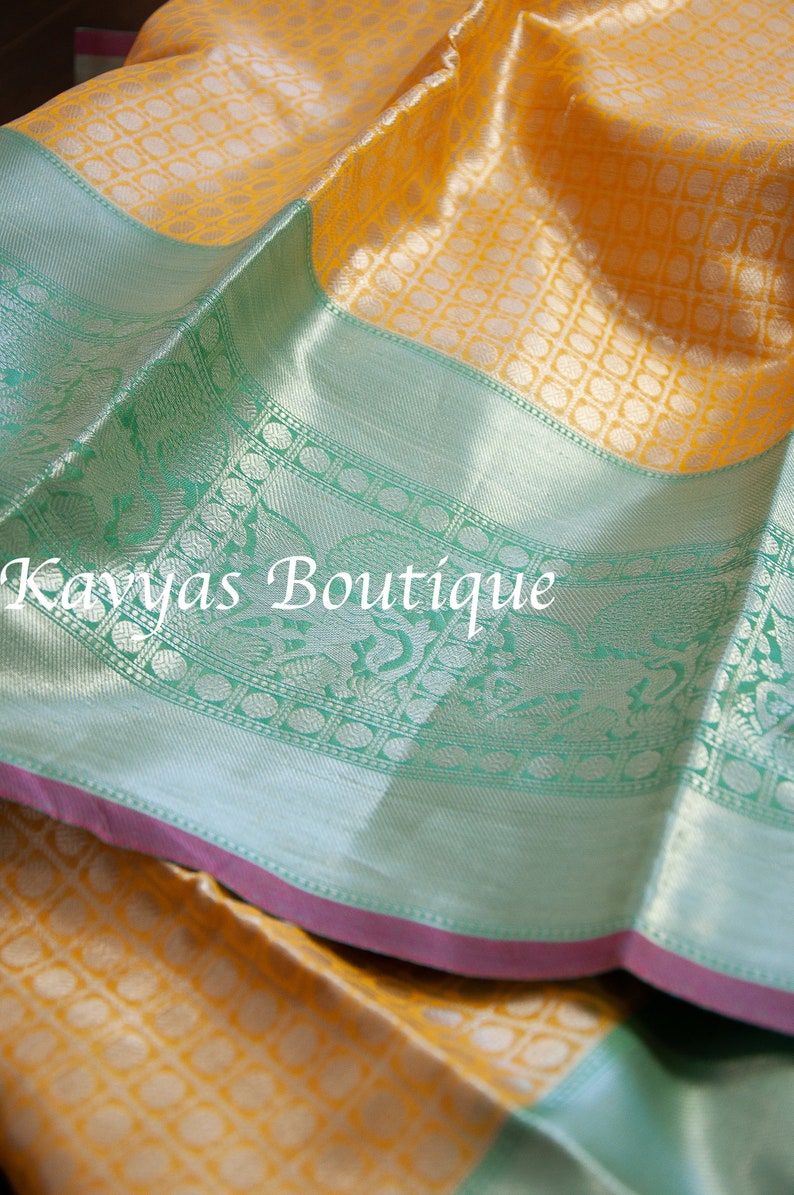 Sarees for women Sari Ships from USA Ethnic wear Kavya/'s Boutique Saree Yellow and Sea Green Semi Banarasi Muslin Saree