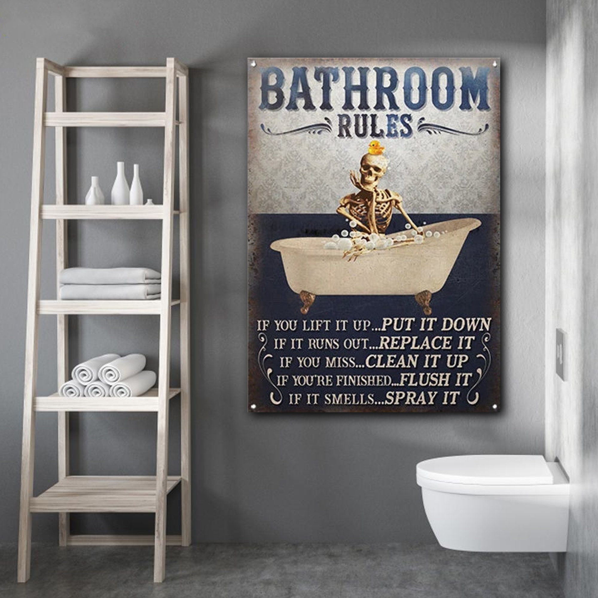 Skeleton Bathroom Rules 0.75 & 1.5 In Wrapped Canvas Etsy