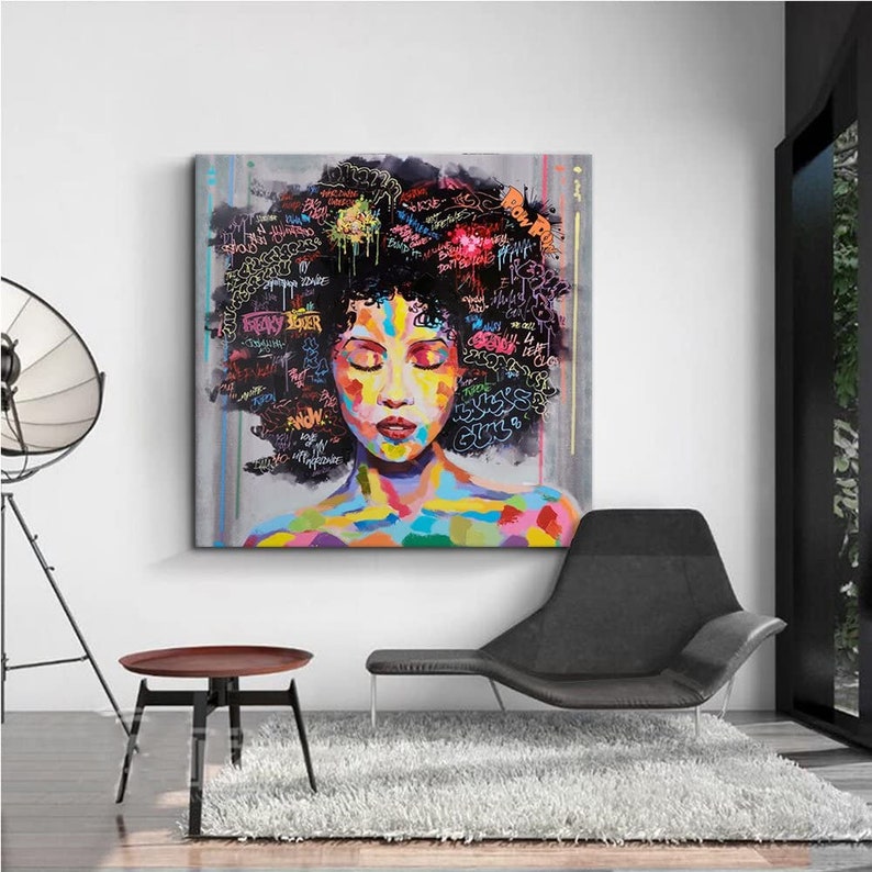 African American Canvas Wall Art Afro Woman Painting for | Etsy