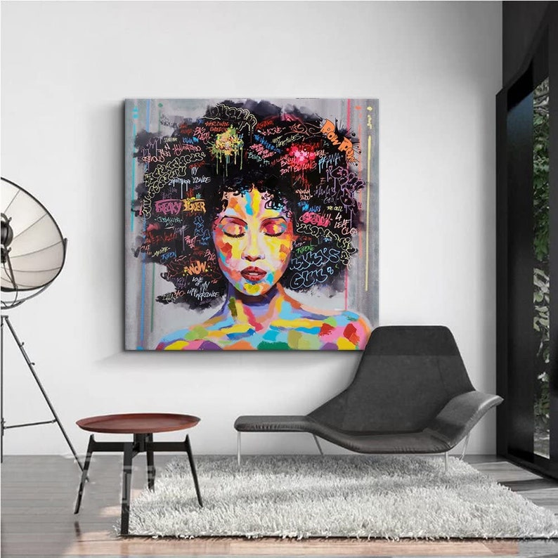 African American Canvas Wall Art Afro Woman Painting for Etsy