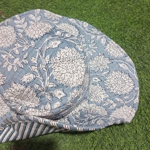 Sombrero de algodón con estampado de bloques en gris, sombrero de pescador lavado vintage