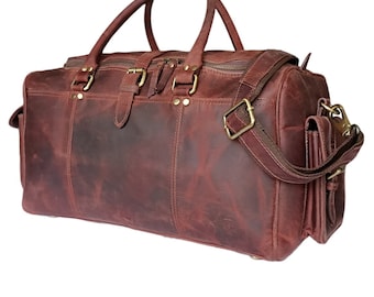 Bolsa de viaje de cuero de plena flor hecha a mano: bolsa de viaje de fin de semana personalizada