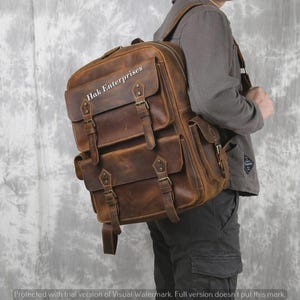 Personalized Leather Backpack for Men | Leather Rucksack Travel Backpack | 15&quot; Laptop Backpack Gift for Him Leather Gift