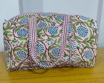 Pink Block Print Duffle Bag Floral Cotton Travel Bag Handmade Weekend Bag Boho Gym Overnight Bag Gift For Her.