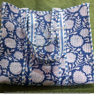 Grand sac fourre-tout matelassé en coton vintage, sac d'épicerie, sac fourre-tout indien à imprimé floral, sac fait main personnel en coton ethnique