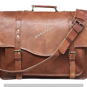 Maletín grande tipo cartera, estilo rústico, para portátil con correa, de piel auténtica india, para hombre y mujer.