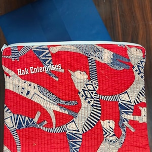 Hand Block Printed Quilted Laptop Sleeve with Bow | Red Floral Eco-Friendly Cotton Case | MacBook Pro/Air 13&quot;-15&quot; Cover | Electronics Cases