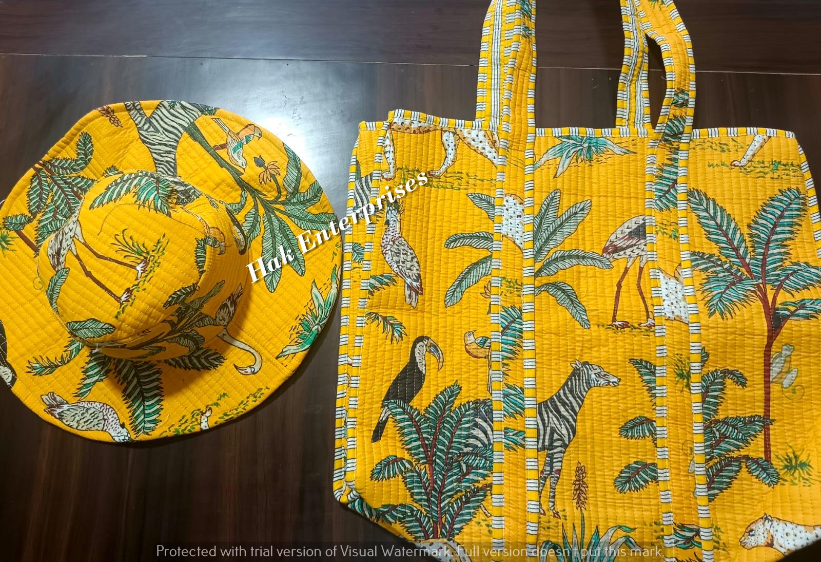 Rajasthani Jhola and Topi set, Quilted Fabric Tote Bag and Hat, Similar  Tote Bag Bucket Hat, Jaipuri Cotton Jhola and Topi