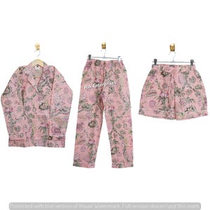 Ensemble pyjama en coton imprimé pour femme, robe de nuit, pyjama indien, vêtements pour femmes, chemise pantalon avec short et sac, ensemble pyjama 4 pièces
