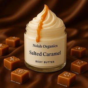 Handmade Salted Caramel Cocoa Whipped Body Butter - 8oz & 16oz | Shea Butter, Grapeseed Oil | Sweet Salted Caramel Fragrance
