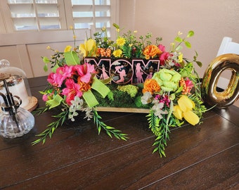 Centre de table pour maman tropicale avec tulipes et noeud, centre de table pour la fête des mères, décoration de table, cadeau pour la fête des mères
