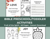 Printable Fruit of the Spirit for Toddlers, Toddler Worksheet, Toddler Activity Book, Preschool Bible Activity Booklet