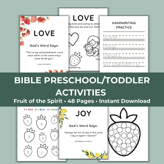 Printable Fruit of the Spirit for Toddlers, Toddler Worksheet, Toddler Activity Book, Preschool Bible Activity Booklet
