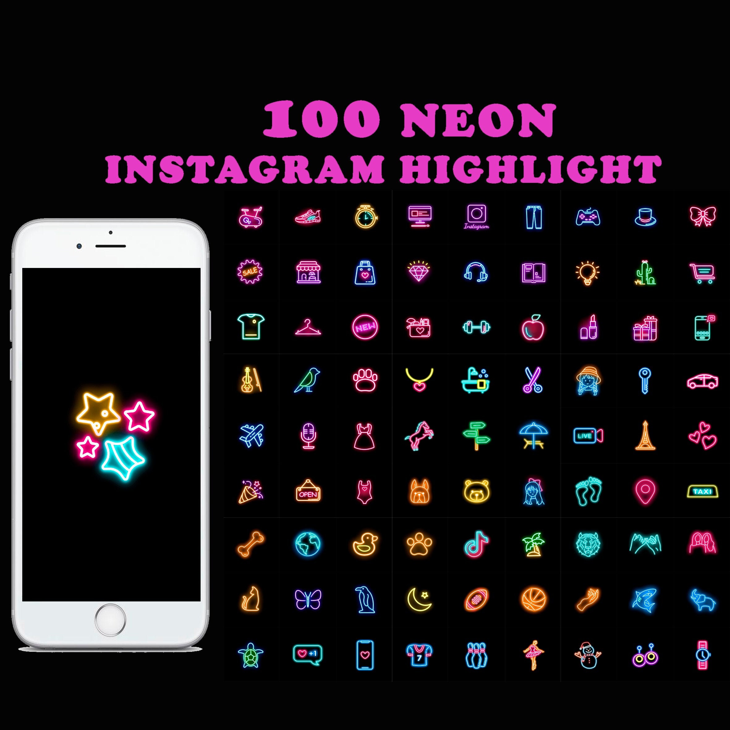 100 Instagram Highlight Covers Neon Bright Social Media Etsy Hong Kong