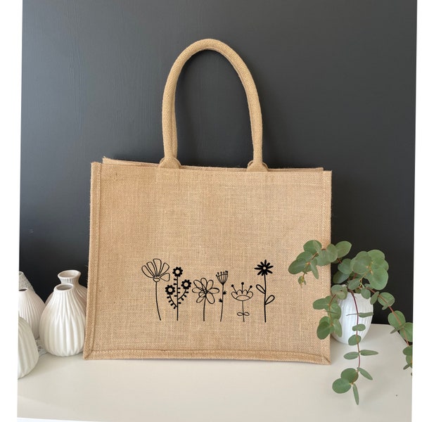 Jute bag Skandi flowers, wildflower bag, excursion bag, jute bag also as a nice gift idea for a birthday, flower bag