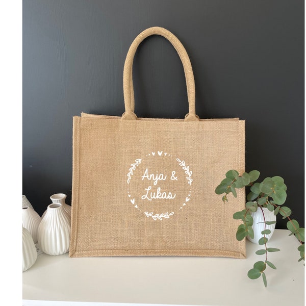 Tasche Hochzeit Namen, eine schöne Idee für die Braut, Geschenkidee, zum JGA oder für die Flitterwochen, Honeymoon, mit Blumenkranz