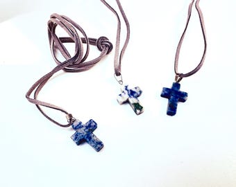 Grey/Blue Soldamite Cross Pendant Necklace | Christian Gifts