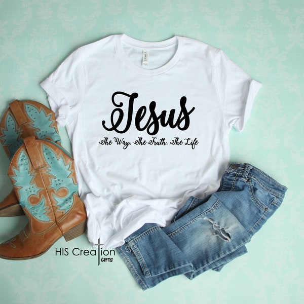 Jesus der Weg die Wahrheit das Leben Damen Christliches Christentum T-Shirt Tshirt Weiß Religiöse Religion Glaube