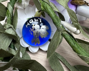 Piedra de oración de vidrio azul pintada a mano: Piedra de la paz de la paloma sagrada