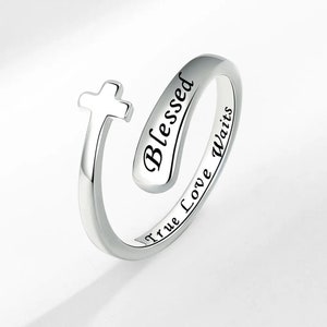 Anillo ajustable con inscripción &quot;BENDECIDO&quot; / Chapado en plata y oro / Dones espirituales / Cristianos / Cristianismo