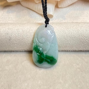 Green Natural Ruyi Jade Pendant | Genuine Type A Jadeite Pendant | Hancrafted Ruyi Jadeite Necklace | Handmade Jade Jewelry | Gift for Her