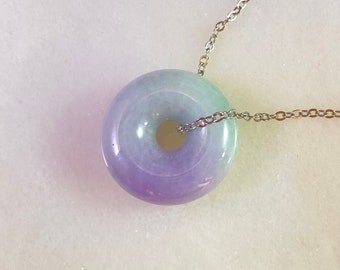 Purple and Green Donut Jade Pendant, Donut Jadeite Necklace, Round Real Jadeite, Circle Jade Jewelry, Gift for Her, Exquisite Jade Necklace