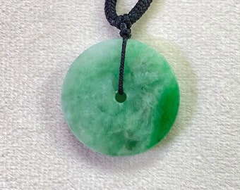 Green Disc Jade Pendant Necklace, Protection Necklace, Lucky Jade Pendant Necklace, Amulet, Jadeite Necklace for Mom, Jade Pendant, Gifts