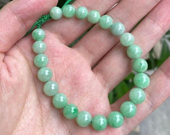 Bright Green Bead Bracelet, Energy Lucky Bracelet, Natural Type A Burmese Jade, Bracelet for Men/Women, Jade Healing Jewelry, Real Jadeite