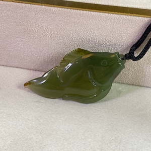 Hand Carved Goldfish Jade Pendant, Natural Grade A Jade, Burmese Jade Amulet Necklace Pendant, Gemstone Bead Jewelry, Birthday Present, Gift