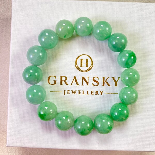 Bright Green Bead Bracelet, Natural Type A Burmese Jade, Energy Lucky Bracelet, Bracelet for Men/Women, Jade Healing Jewelry, Real Jadeite