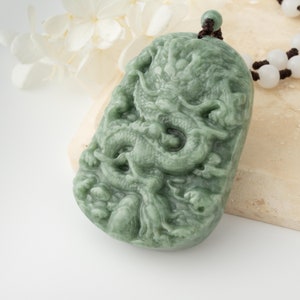 Green Jade Dragon Necklace, Grade A Jadeite, Dragon Amulet Pendant for Men, Green Jade Year of the Dragon Pendant Statue Charm, Jade Jewelry