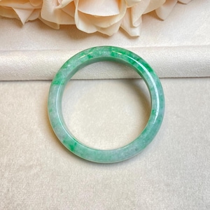 52.6mm Natural Green Jadeite Bangle, Flat Jadeite Bangle, Fine Bracelets, Bestow Luck, Gift For Her, Real Grade A Jadeite, Jadeite Jewelry