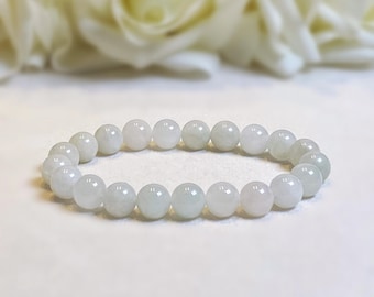 Genuine Jade Stone Bead Bracelet, Gorgeous White Color Gemstone Bead, Jade Healing Jewelry Natural Jade Gemstone Bracelet, Gift for Her