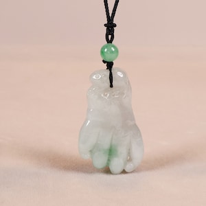 Lucky Buddha&#39;s-Hand Jade Amulet, Two Tone Jadeite Pendant, Good Health and Peace,Father&#39;s Day Gift,Emerald Jewelry,Unique Jade,Gifts for Her